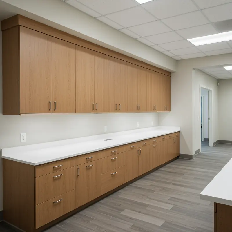 Modern custom cabinetry for businesses in Bayshore Gardens FL with sleek hardware and built-in storage