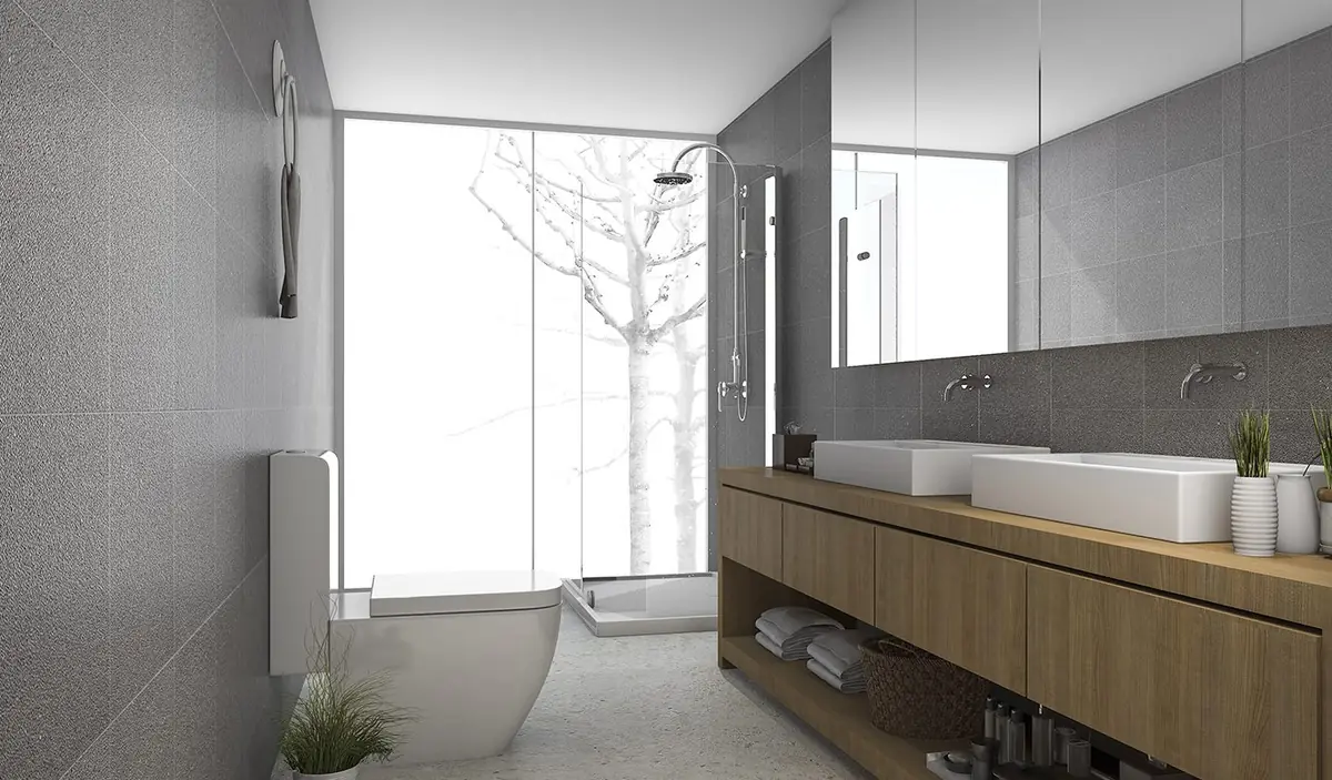 Contemporary bathroom with custom cabinetry