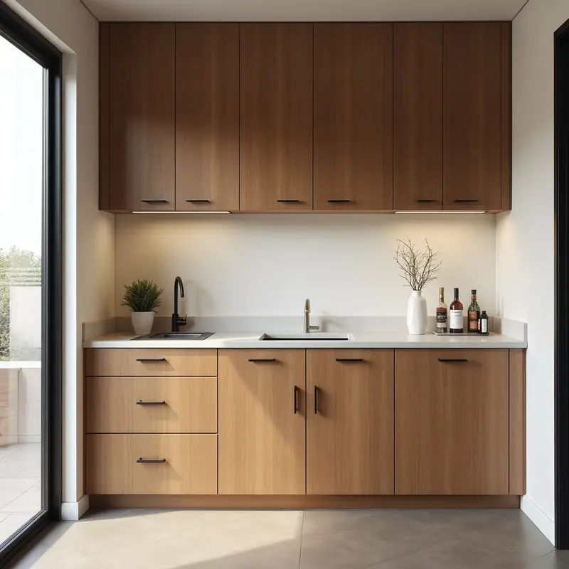 Modern kitchenette with wood cabinetry in Florida