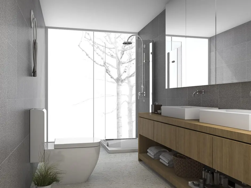 Contemporary Bathroom with custom cabinetry