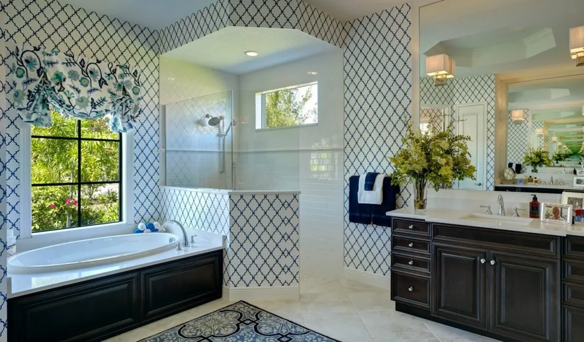 Traditional bath with custom cabinets