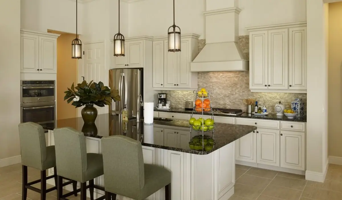 Traditional kitchen with custom cabinets and island