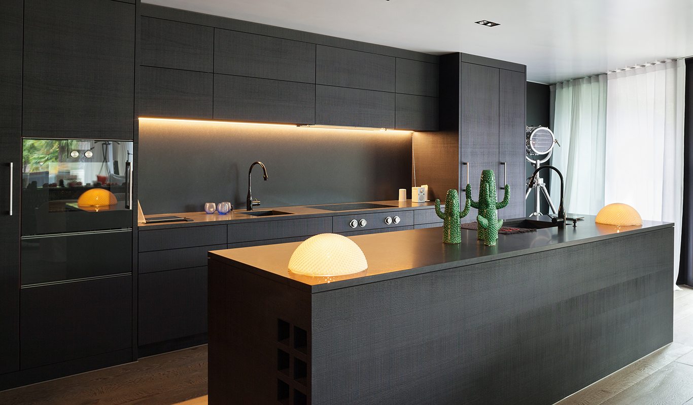 Contemporary Kitchen with High End Cabinets with No Handles