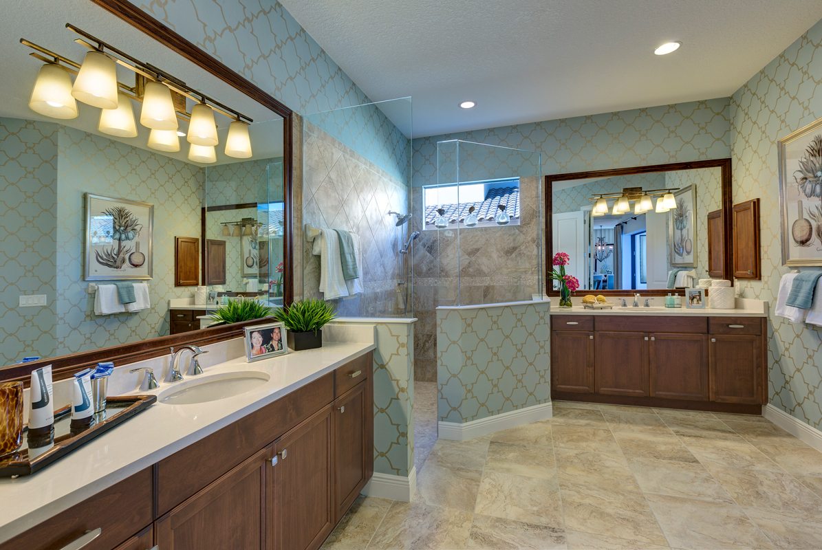 Transitional Bathroom with Hardwood Custom Cabinets and matching Mirror Frame